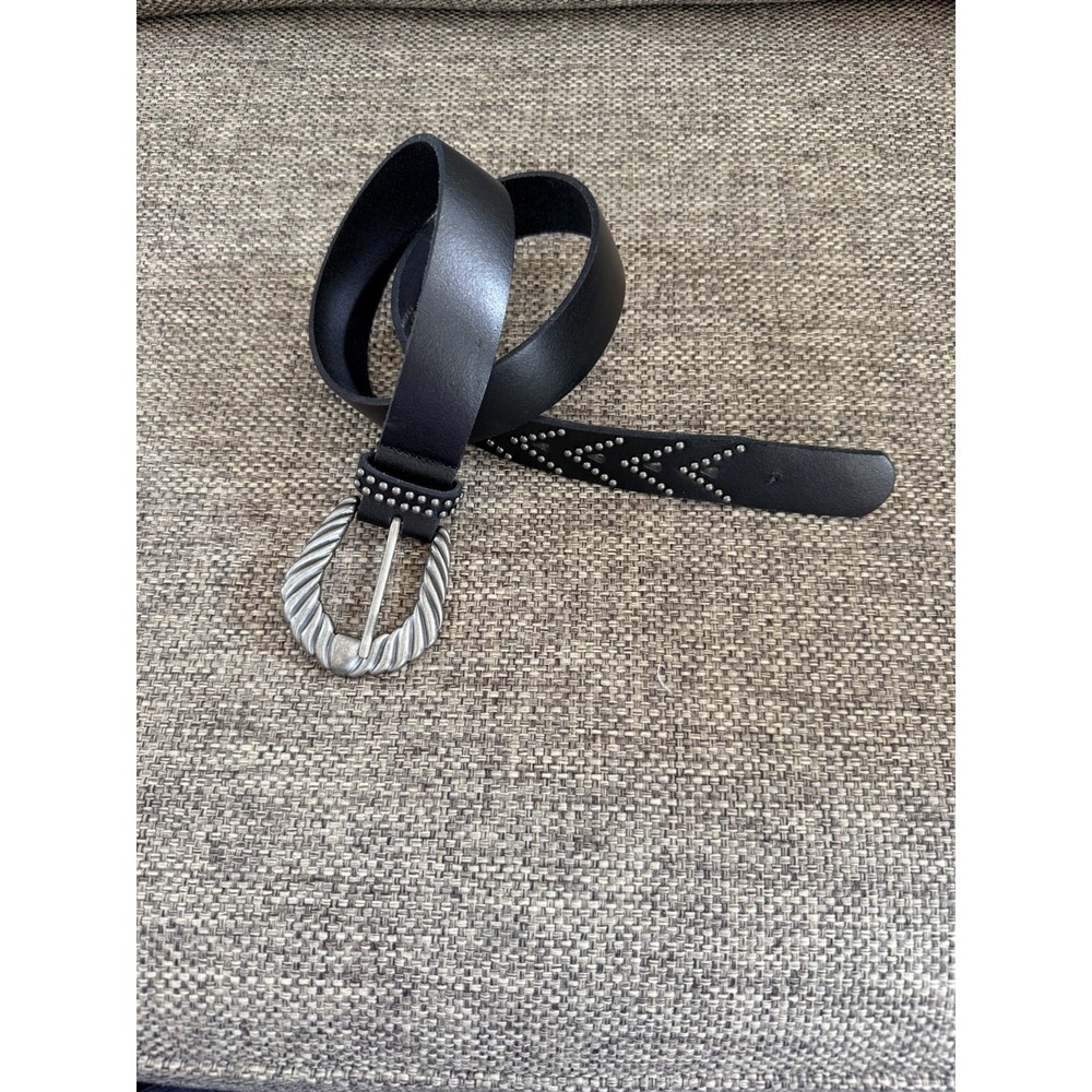 Most Wanted Belt Western Leather Black Studded SZ Small Silver Buckle